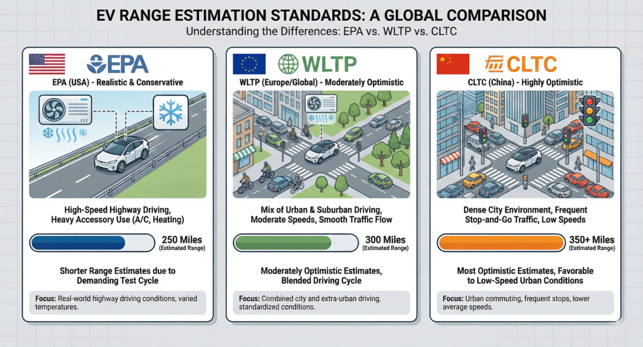 Comparison of EV range estimation standard