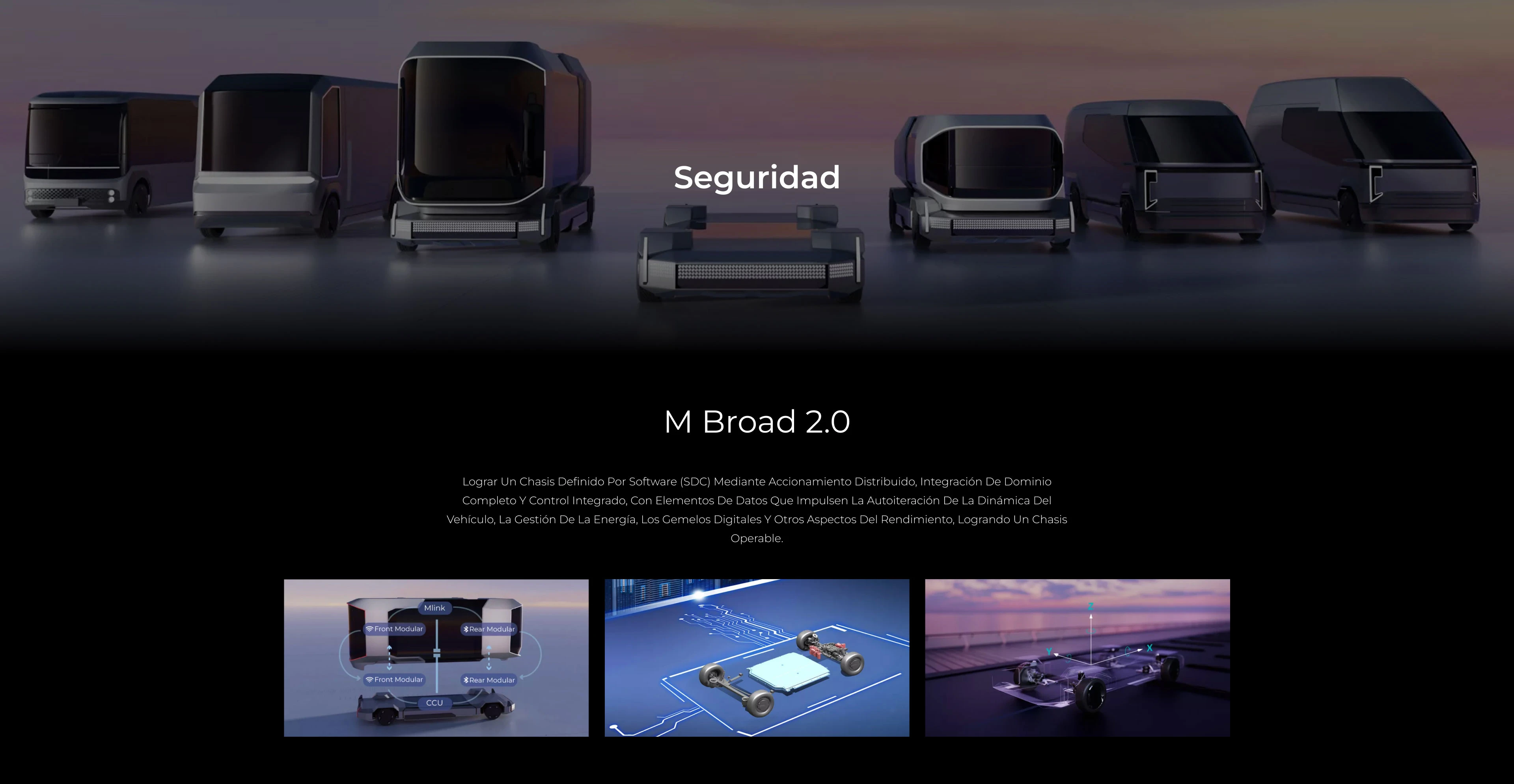 M Broad 2.0 Lograr un Chasis Definido por Software (SDC) mediante accionamiento distribuido, integración de dominio completo y control integrado, con elementos de datos que impulsen la autoiteración de la dinámica del vehículo, la gestión de la energía, los gemelos digitales y otros aspectos del rendimiento, logrando un chasis operable.